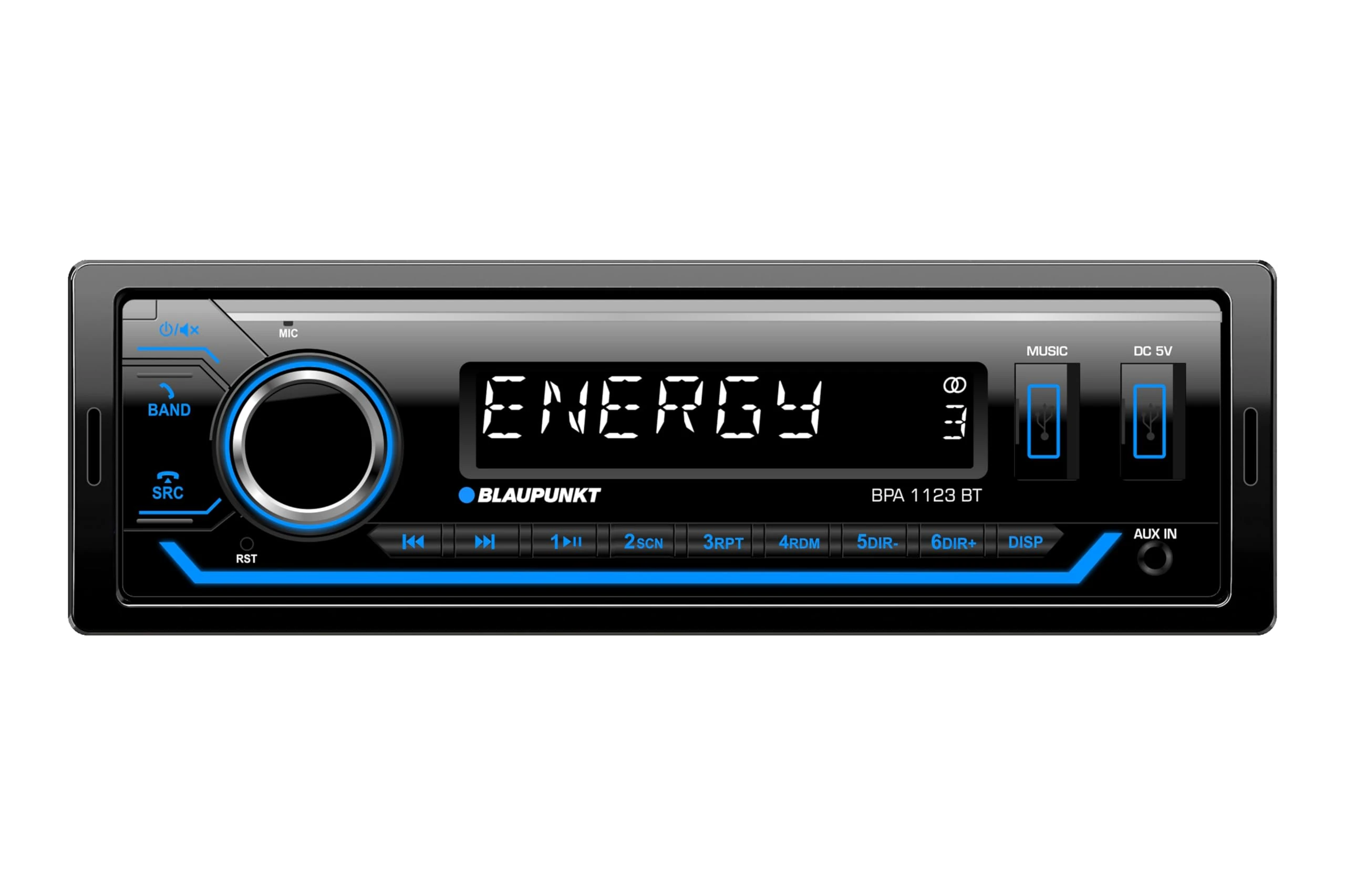 Blaupunkt BPA 1123 BT 1-DIN Car Radio, FM-RDS, Bluetooth, Hands-Free System, 2 x USB, Aux Input, Sub-Out, Multicoloured, 200 Watt