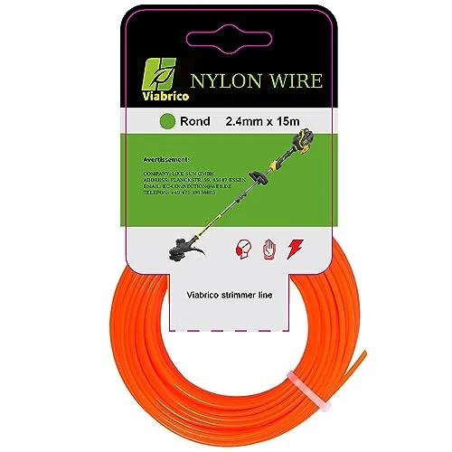 Viabrico Strimmer Line Round Orange Heavy Duty Strimmer Line for Strimmer Premium Nylon Universal 2.4mm x 15m