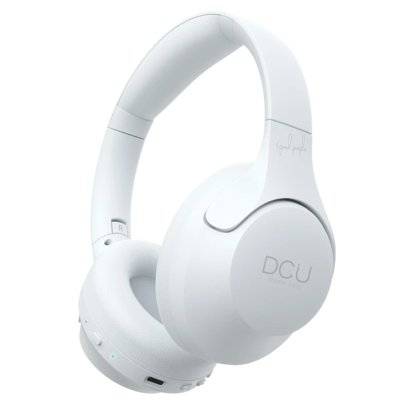 DCU TECNOLOGIC Wireless Bluetooth Headphones - 15 Hours of Use - USB-C Charging - Multifunctional Headphones with Foldable Headband - White