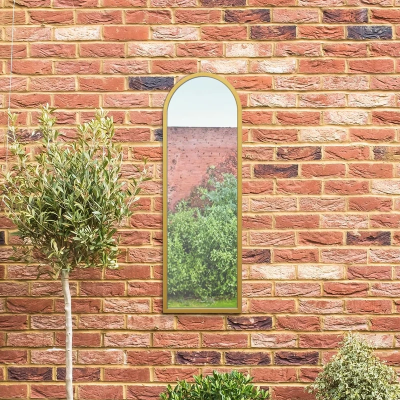 MirrorOutlet The Arcus - Gold Metal Framed Modern Arched Garden Wall Leaner Mirror 47" X 16" (120CM X 40CM) Black. 2cm Wide Frame and 3cm Deep