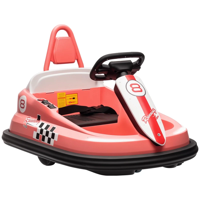 HOMCOM Kids Bumper Car 360° Rotation Spin Waltzer Car 6V Electric Ride On Car with 2 Speeds, Music, Lights for 18-48 Months - Pink