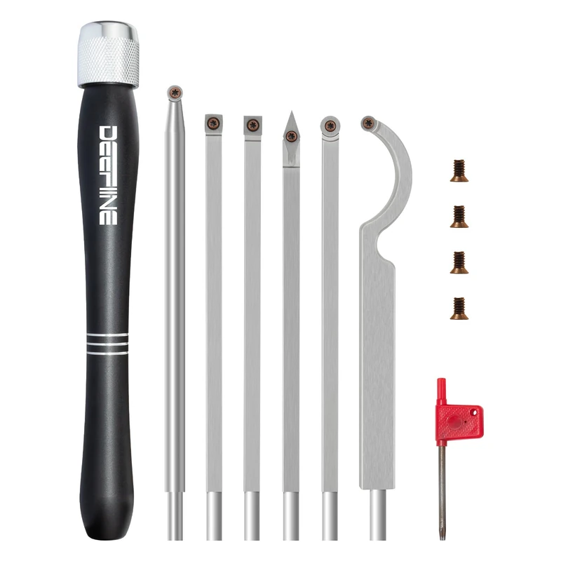 DEEFIINE Carbide Wood Lathe Turning Tools, Quick Replacement Turning Tools Kit, Full Size Rougher and Finisher Swan Neck Hollowing Tools for Woodturning(7pcs Black) - Image 1