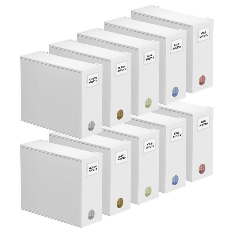 SpaceAid 10 Pack Bed Sheet Organizers and Storage, Foldable Sheet Organizer for Linen Closet, Sheets Set Folder Keeper with Window XL (Queen & King Size) Organizing Bedding Container, White