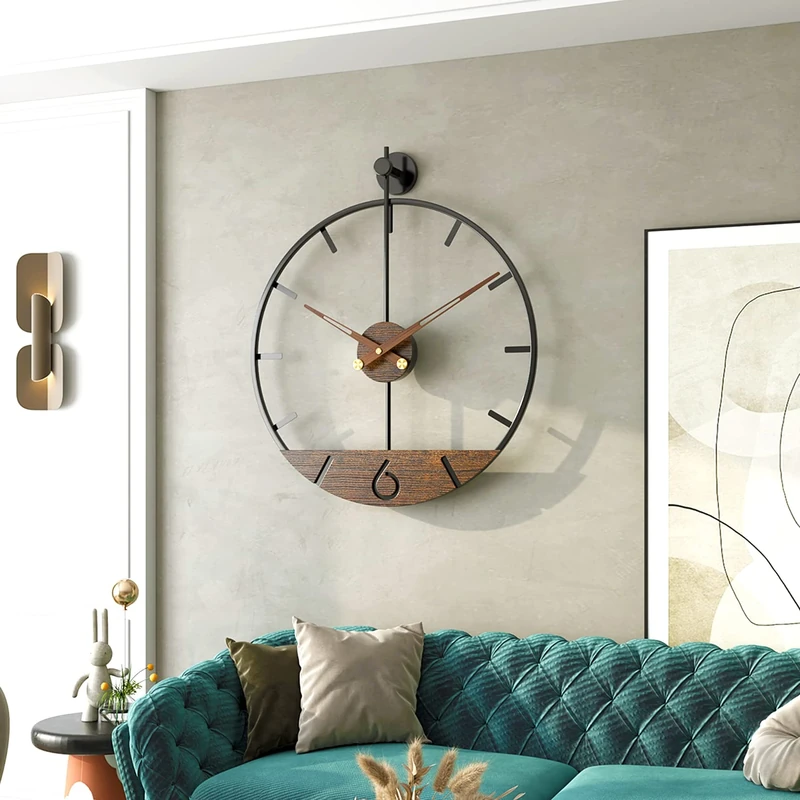 DAYDAYART Modern Wood Walnut Dial Wall Clock, Large Simple Wall Decor Metal Frame Silent Non Ticking Clock for Living Room, Kitchen, Bedroom, Study Decoration, Handmade Home Present Idea, 29.5 in