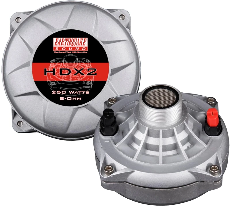 EARTHQUAKE Sound PR-HDX2 Compression Horn Tweeter Driver - Phenolic Diaphragm, 8 Ohm, 2" Voice Coil, 150 WRMS / 250W MAX, 110dB (Pair), Silver