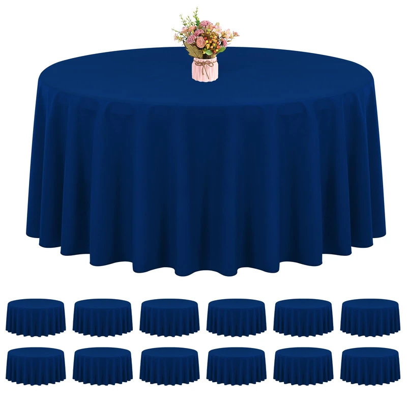 REWOMC 12 Pack Round Tablecloths - 90 Inch, Navy Blue Polyester Table Cover for Round Table, Stain and Wrinkle Resistant Washable Fabric Table Cloth, Polyester Tablecloth for Wedding Banquet Parties