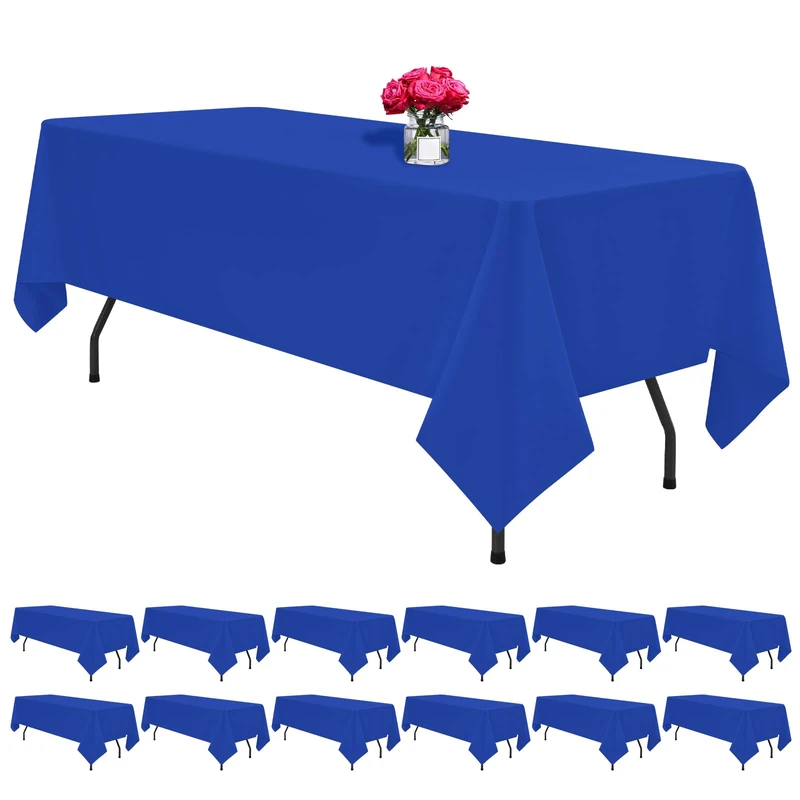 12 Pack Polyester Tablecloth -60 x 126 Inch Royal Blue Table Cloth for 8 Feet Rectangle Tables, Stain and Wrinkle Resistant Washable Fabric Table Cover for Wedding Party Banquet Restaurant Kitchen