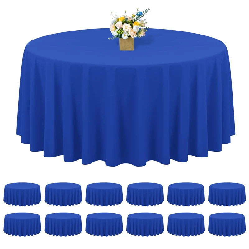 REWOMC 12 Pack 90 Inch Round Royal Blue Polyester Tablecloths - Wrinkle & Stain Resistant, Perfect for Weddings, Banquets, Parties