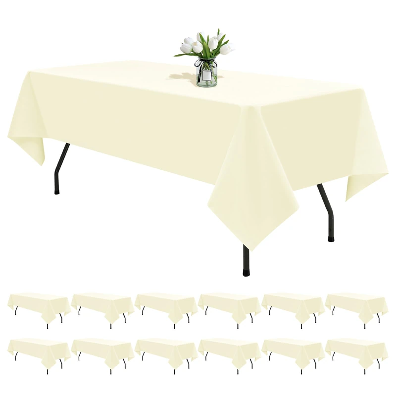 REWOMC 12 Pack Polyester Tablecloth -60 x 126 Inch Beige Table Cloth for 8 Feet Rectangle Tables, Stain and Wrinkle Resistant Washable Fabric Table Cover for Wedding Party Banquet Restaurant Kitchen