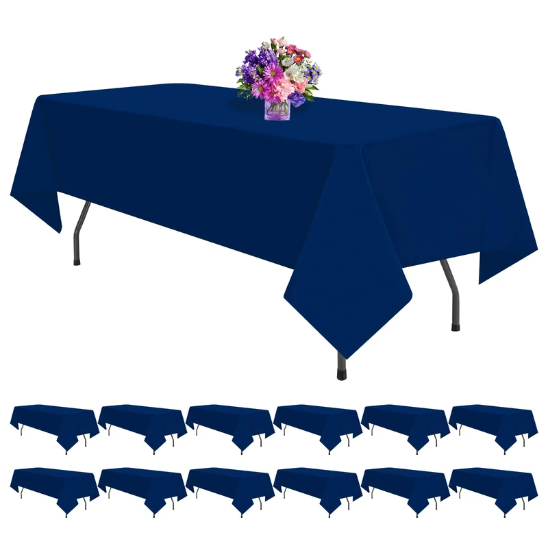 REWOMC 12 Pack Polyester Tablecloth -60 x 102 Inch Navy Blue Cloth for 6 Feet Rectangle Tables, Stain and Wrinkle Resistant Washable Fabric Table Cover for Wedding Party Banquet Restaurant Kitchen