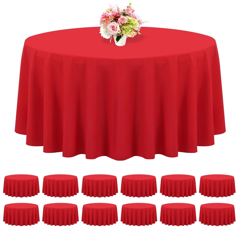 REWOMC 12 Pack Round Tablecloths - 90 Inch, Red Polyester Table Cover, Stain and Wrinkle Resistant Washable Fabric, Perfect for Wedding Banquet Parties