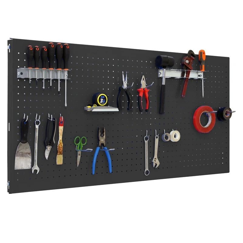 Simon Rack Tool Pegboard with 17 accesories, 400x900x35, Metal Pegboard, Anthracite - PANEL CLICK