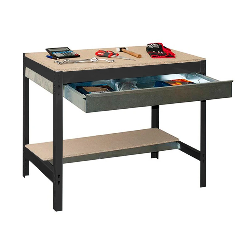 SimonRack Workshop Table, Work Bench, Load Capacity 400 kg, 842x910x610 mm, Anthracite/Wood - BT-0