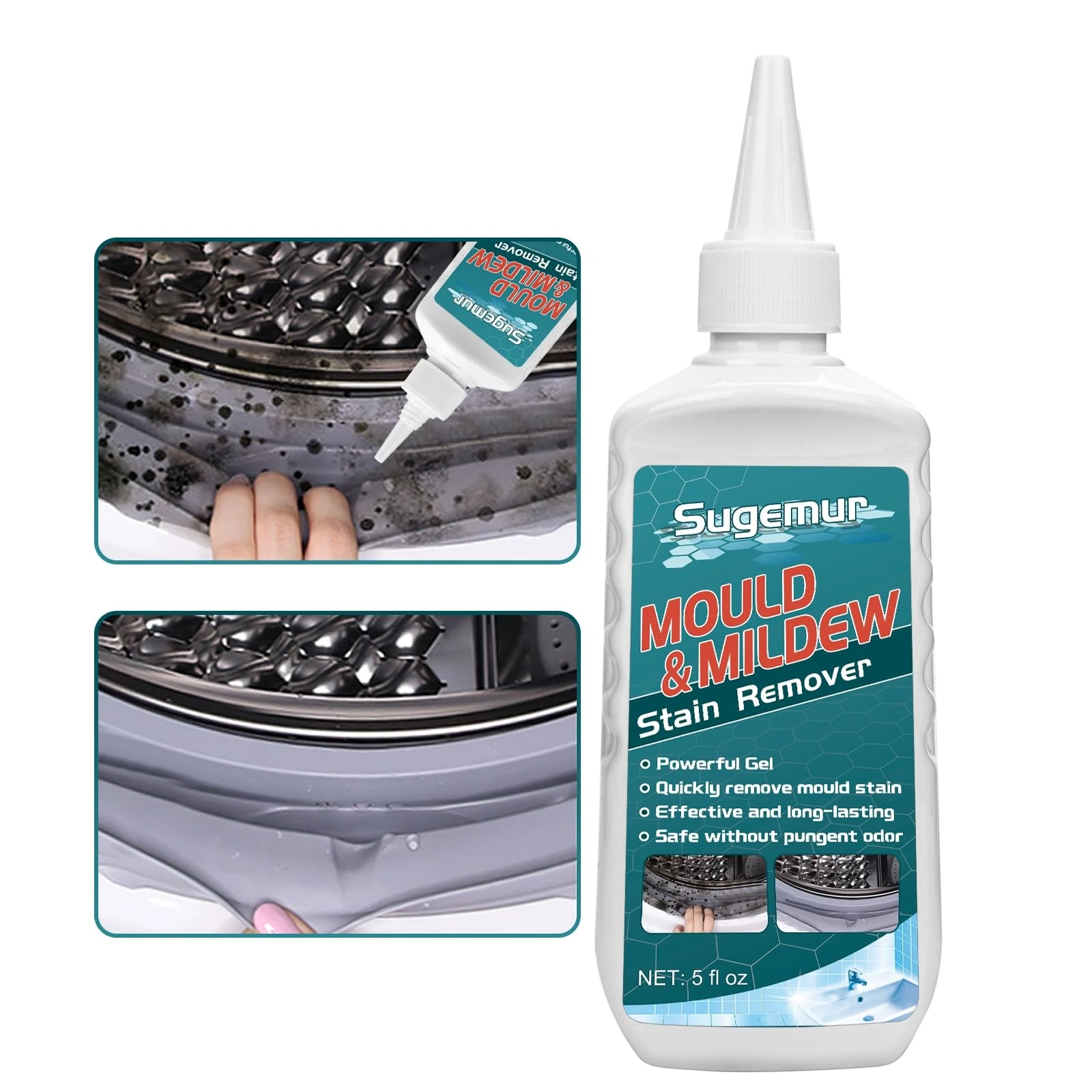 Sugemur Mould Remover, Large Capacity Mould Remover Gel, Household Mildew Removal, Mould and Mildew Cleaner for Toilet Washing Machine Seal Bathroom Kitchen Sink Tile Grout Stains 210 g