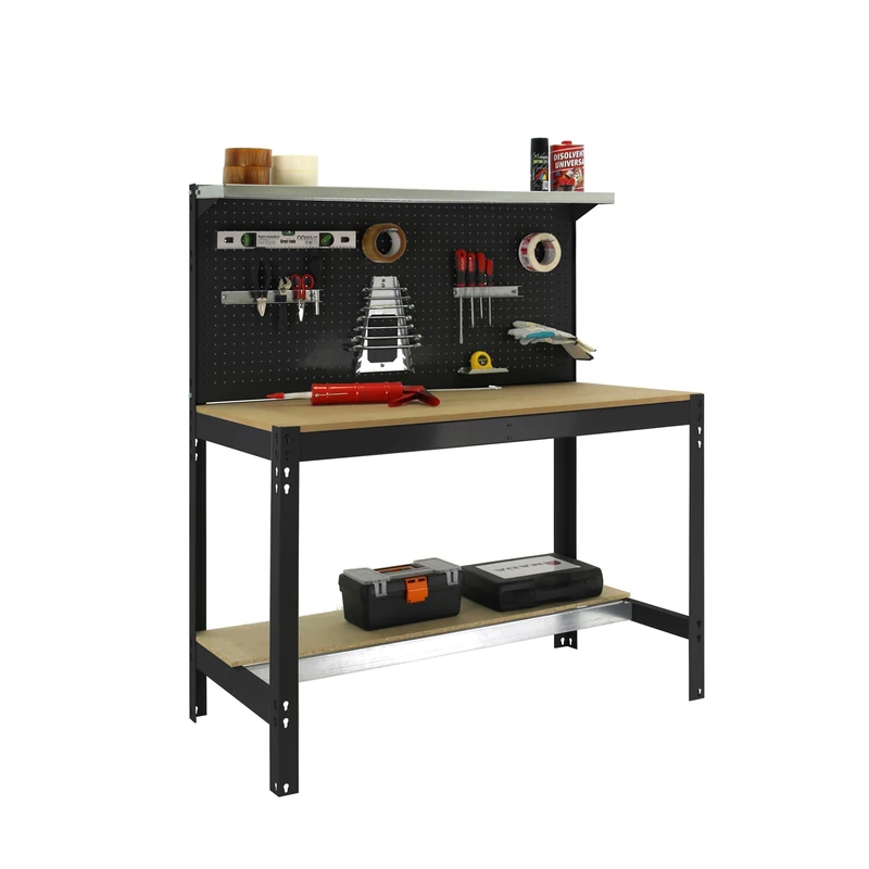SimonRack Workshop Workbench, Weight Capacity 400 kg, 1445 x 910 x 610 mm, Work Table, Anthracite/Madeira – BT3