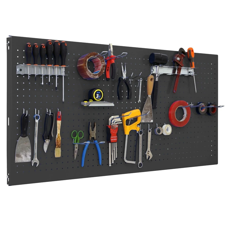 Simon Rack Tool Pegboard with 25 accesories, 600x1200x35, Metal Pegboard, Anthracite - PANEL CLICK