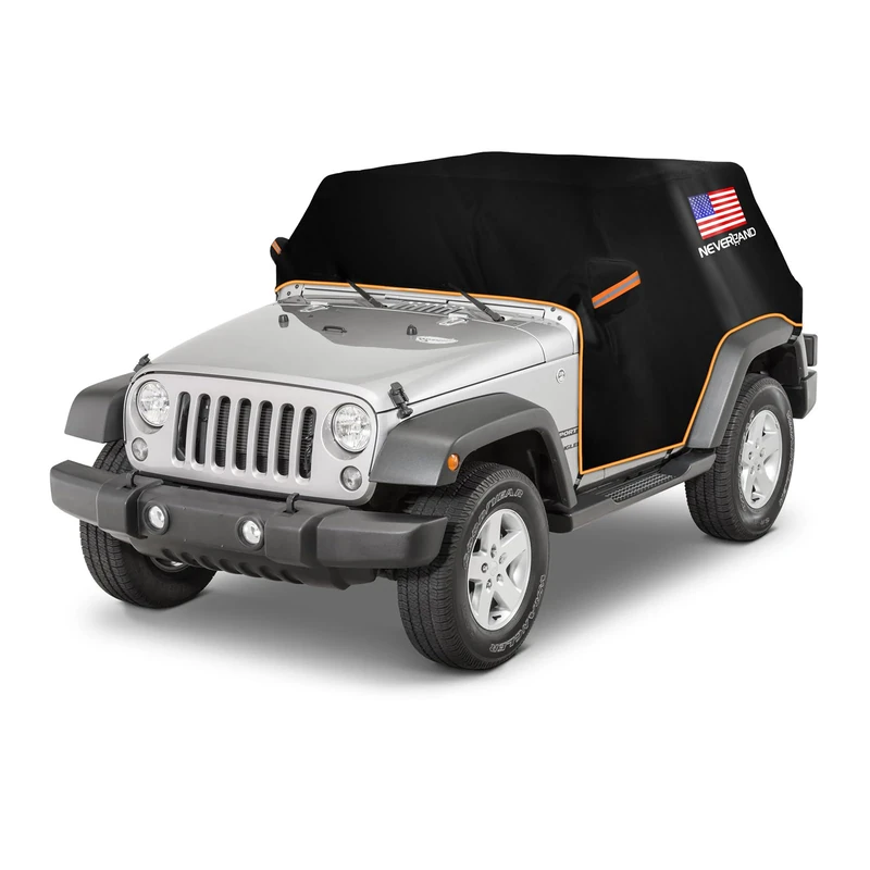 Wrangler Cab Cover for 2007-2024 Jeep Wrangler JK JL 2 Door,NEVERLAND Half Car Cover Waterproof Oxford with Reflective Strip,Sun Snowproof Cab Car Cover Black