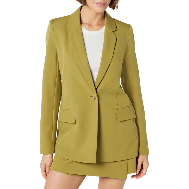 The Drop Women's Blake Long Blazer, Olive Oil, L
