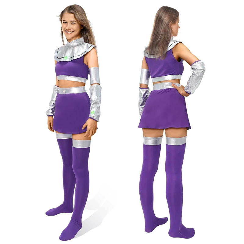 Pigmiss Starfire Costume Halloween Cosplay Princess Outfit Koriandr Sexy Dress Costume Set for Women Purple, Purple, XL - Image 1