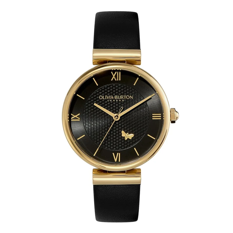 Olivia Burton Analogue Quartz Watch for Women Minima BEE Collection with Black Leather Strap - 24000099 - Image 1