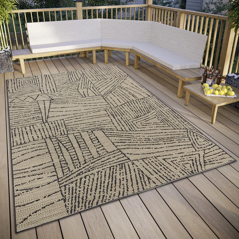 ELLE Decoration Léo Indoor & Outdoor Rug - Design Flat Weave Modern Outdoor Rug, Weatherproof & UV-Resistant Outdoor Rug for Living Room, Hallway, Balcony, Patio, Garden - Cream Black, 120 x 170 cm
