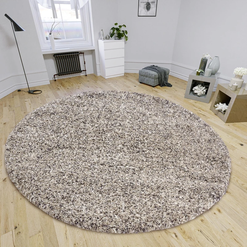 HANSE Home Shaq Deep Pile Round Rug - Round Living Room Rug, Long Pile Shaggy Modern Pattern, Fluffy Soft for Living Room, Bedroom, Teenager's Room - Cream Grey, 160 cm