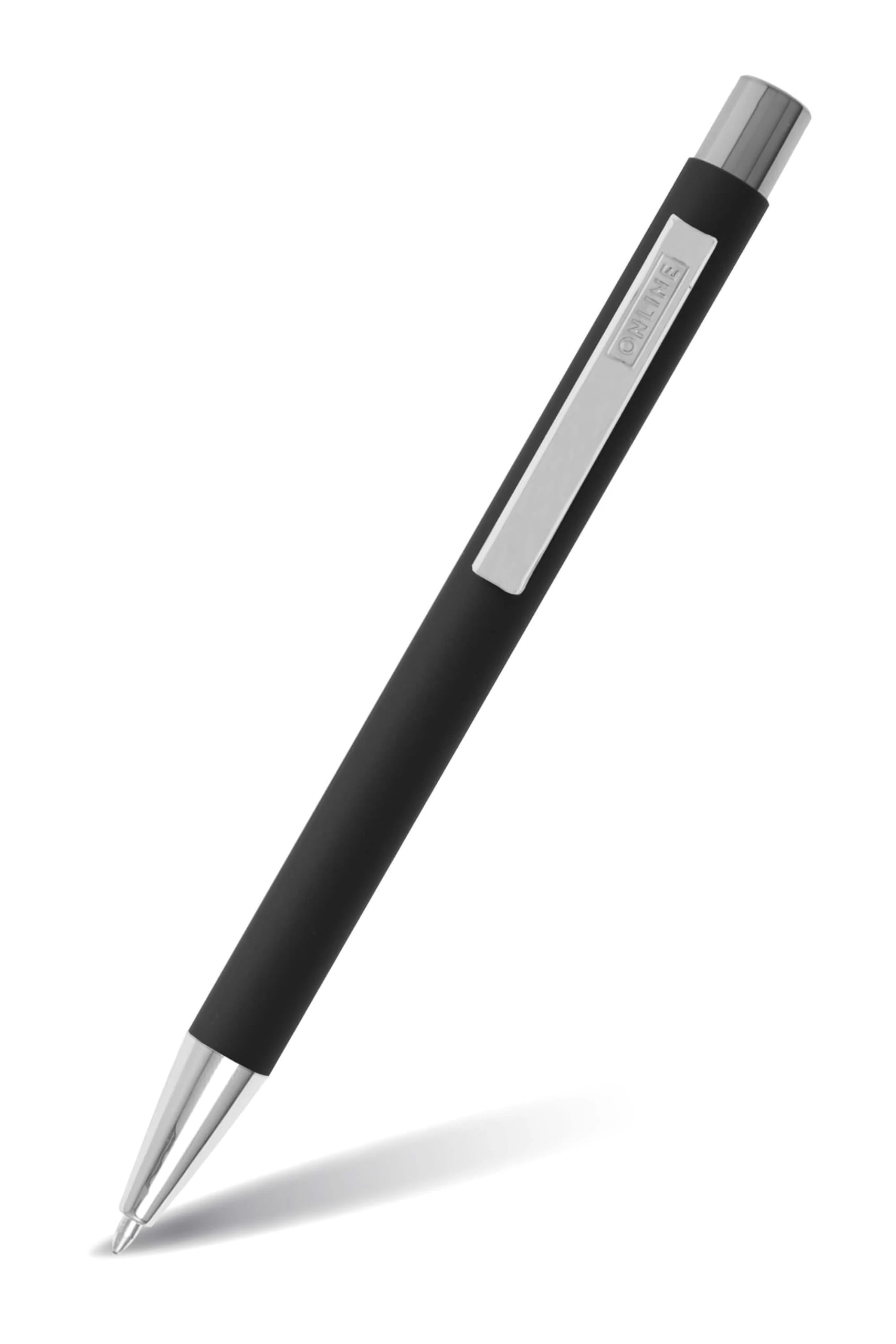 Online Soft Metal ballpoint pen, Classic Black, retractable ballpen, aluminum, replaceable refill, soft touch feeling, premium writing experience with blue writing colour, durable design colour black