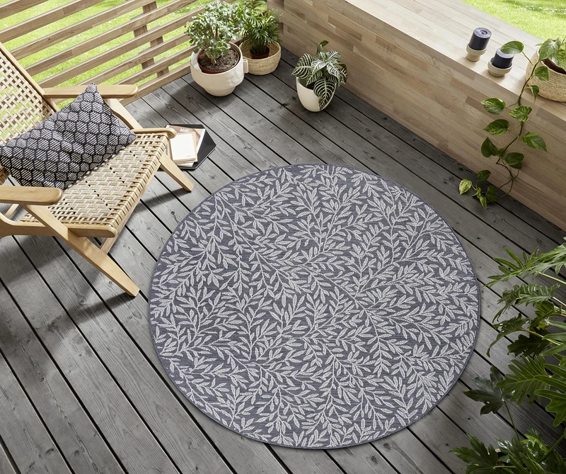 Hanse Home Twig Indoor and Outdoor Rug Round - Round Outdoor Rug Branch Pattern Weatherproof & Waterproof Flat Weave Outdoor Rug for Living Room, Hallway, Patio, Garden, Balcony - Grey Cream, 160 cm - Image 1