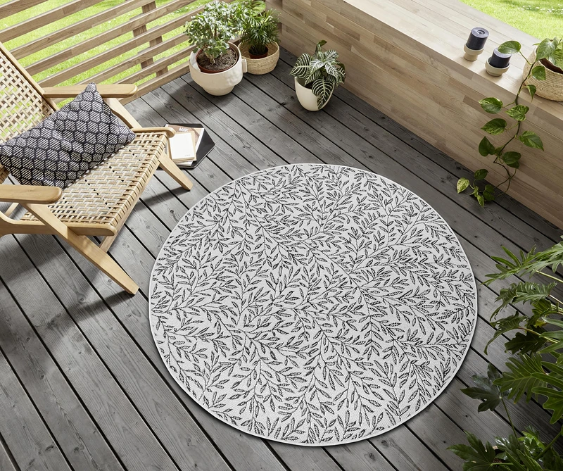 Hanse Home Twig Indoor and Outdoor Rug Round - Round Outdoor Rug Branch Pattern Weatherproof & Waterproof Flat Weave Outdoor Rug for Living Room, Hallway, Patio, Garden, Balcony - Cream Black, 160 cm - Image 1