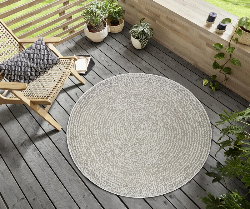 HANSE Home Desert Indoor and Outdoor Rug Round - Round Outdoor Rug Modern Weatherproof & Waterproof Flat Weave Outdoor Rug for Living Room, Hallway, Patio, Garden, Balcony - Cream Beige, 160 cm