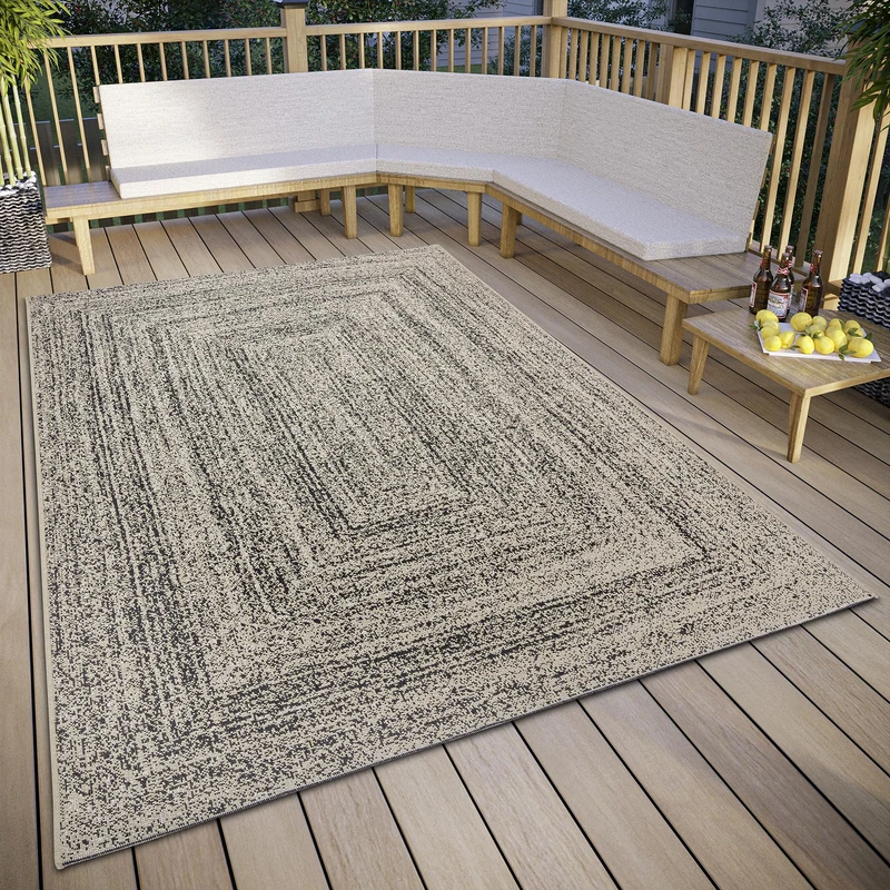 ELLE Decoration Jules Indoor & Outdoor Rug - Design Flat Weave Mottled Outdoor Rug, Weatherproof & UV-Resistant Outdoor Rug for Living Room, Balcony, Patio, Garden - Black Cream, 120 x 170 cm