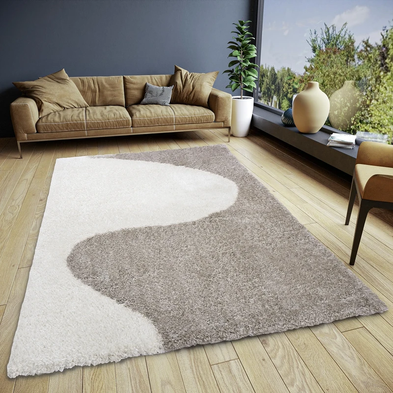 ELLE Decoration Alice Deep-Pile Rug - Living Room Rug Design Long Pile Shaggy Two-Tone Modern Pattern Fluffy Soft for Living Room, Bedroom, Teenager's Room - Cream Grey, 120 x 170 cm