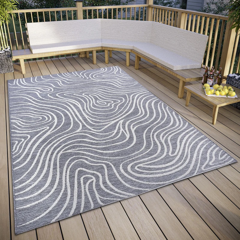 Elle Decoration Calé Indoor & Outdoor Rug - Design Outdoor Rug Flat Weave Modern Pattern Weatherproof Outdoor Rug for Living Room, Hallway, Balcony, Patio, Garden - Grey Cream, 130 x 190 cm