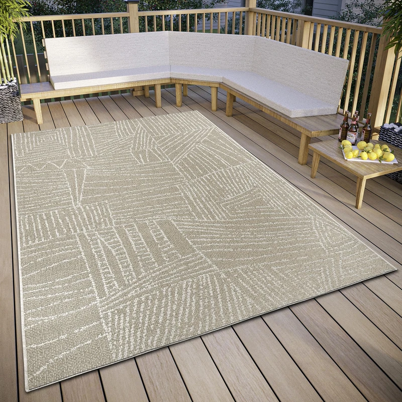 ELLE Decoration Léo Indoor & Outdoor Rug - Design Flat Weave Modern Outdoor Rug, Weatherproof & UV-Resistant Outdoor Rug for Living Room, Hallway, Balcony, Patio, Garden - Cream Beige, 120 x 170 cm