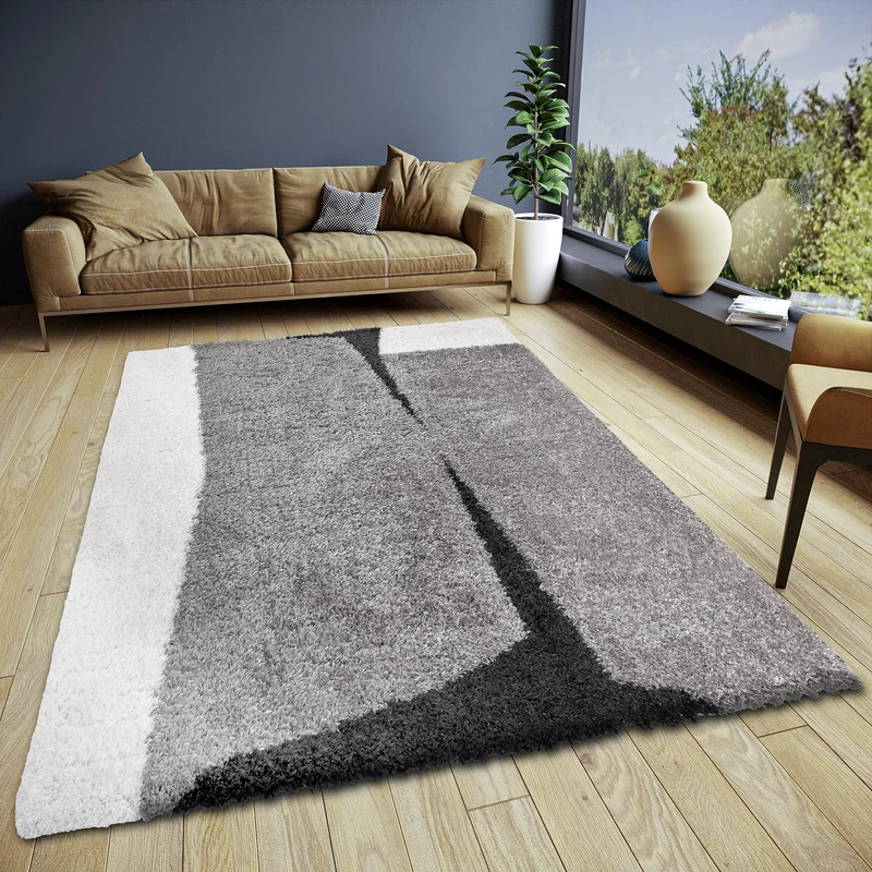 ELLE Decoration Jade High Pile Rug - Living Room Rug Design Long Pile Shaggy Two-Tone Modern Pattern Fluffy Soft for Living Room, Bedroom, Teenager's Room - Cream Black, 120 x 170 cm