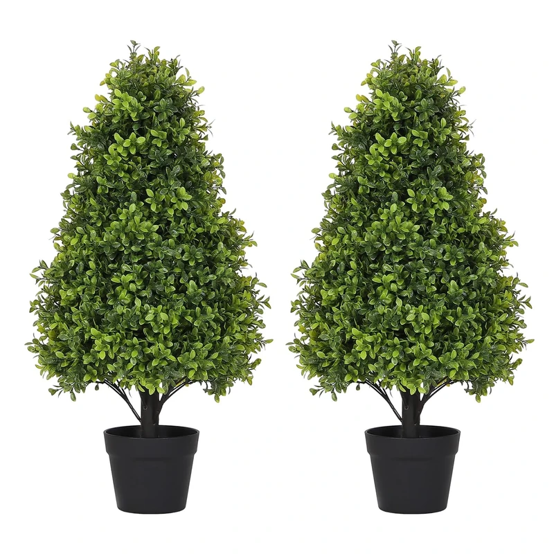 Azoco 2.5ft Topiary Trees Artificial Outdoor 30in, Artificial Trees for Outdoors, Faux Plants UV Resistant Artificial Outdoor Plants Decor, Set of 2