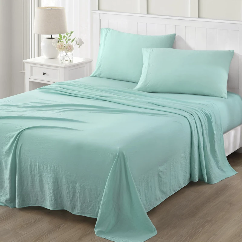 Martha Stewart Ultra Soft Brushed and Washed Microfiber 4 Piece Sheet Set, Easy Care, Comfy Bed Sheets with Secure Deep Pocket up to 16", 1 Flat and Fitted Sheet, 2 King Pillowcases, King Size, Aqua