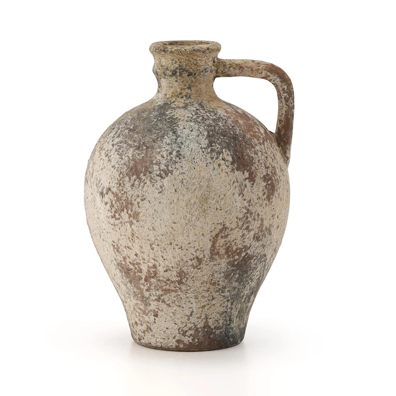 LUKA Ceramic Rustic Farmhouse Vase,8.25 inch Terracotta Vase with Handle,Neutral Clay Pot Vases Decorative Vase for Living Room,Table,Shelf Decor(Brown,M) - Image 1