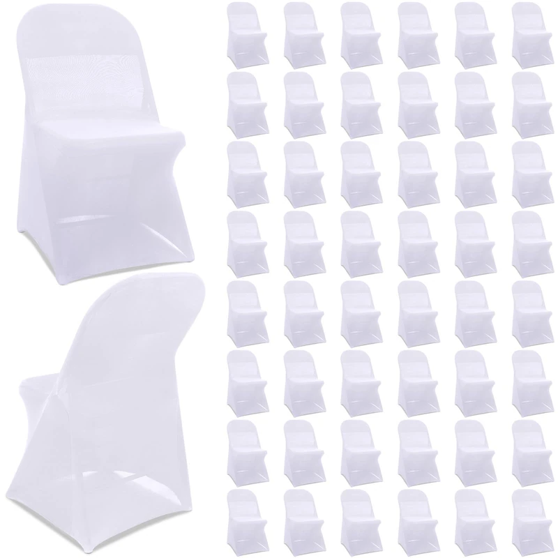 Newwiee 50 Pcs Spandex Stretch Folding Chair Covers Fitted Universal Chair Protector Removable Washable for Wedding Party Dining Banquet Event (White)