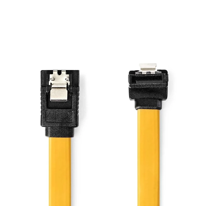 NEDIS S-ATA 600 Cable, SATA III 6 Gb/s With 90° Angle, Metal Clips, Thin Flat Design for Hard Disk SSD Optical Drive Connection - Yellow 50cm