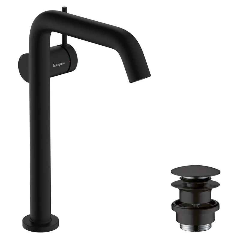 hansgrohe Tecturis S Fine - Bathroom Sink Water tap with Push-Open Waste, Energy-Saving (CoolStart), Swivel spout, Bathroom Mixer tap with spout 240mm, Water-Saving (EcoSmart+), matt Black, 73370670