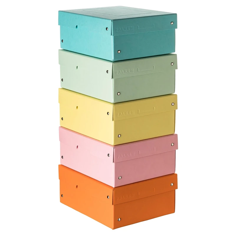 Falken Original PureBox Pastel Pack of 5 Made in Germany 100 mm High DIN A5 Assorted Colours Storage Box with Lid Made of Sturdy Cardboard Vegan Gift Box Transport Box All-Purpose Box