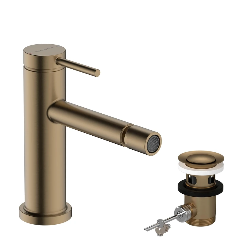 hansgrohe Tecturis S - Bidet tap with pop-up Waste Set, Bidet Mixer tap with spout Height 100mm, Bathroom taps, Brushed Bronze, 73201140