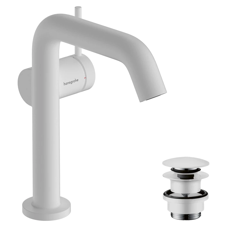 Hansgrohe 73340700 Tecturis S Single Lever Basin Mixer 150 Fine CoolStart EcoSmart+ with Push-Open Waste Set, matt White, spout Height 150mm
