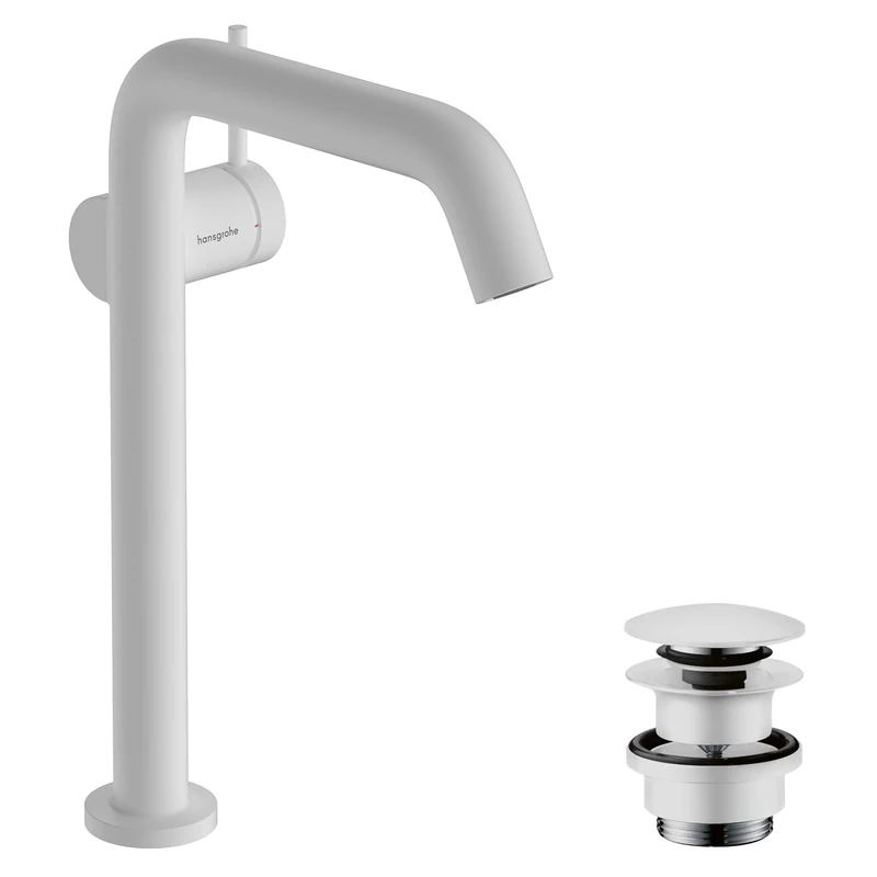 hansgrohe Tecturis S Fine - Bathroom Sink Water tap with Push-Open Waste, Energy-Saving (CoolStart), Swivel spout, Bathroom Mixer tap with spout 240mm, Water-Saving (EcoSmart+), matt White, 73370700