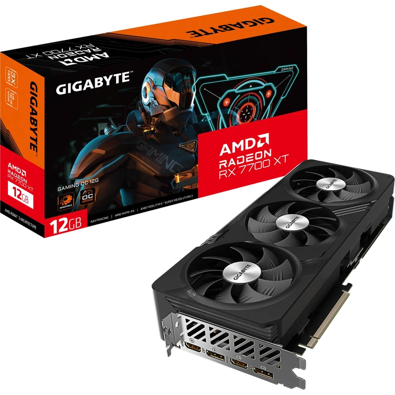 Gigabyte Radeon RX 7700 XT GAMING OC 12GB Graphics Card - 12GB GDDR6 192-bit, Windforce cooling system, Metal back plate, DP 2.1, HDMI 2.1, AMD RDNA 3 architecture, GV-R77XTGAMING OC-12GD