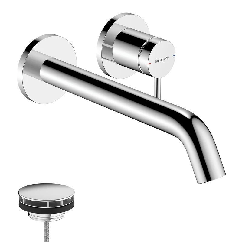 hansgrohe Tecturis S - Bathroom tap Wall-Mounted for Concealed Installation, Bathroom Sink Water tap with spout 22,5cm, Bathroom Mixer tap Water-Saving (EcoSmart+), Chrome, 73351000