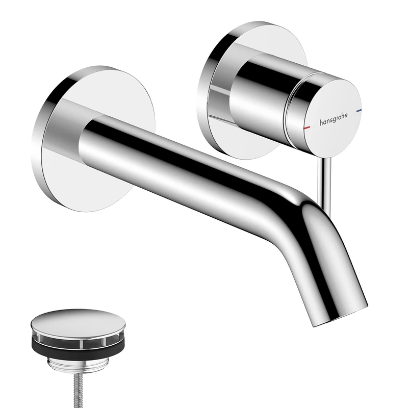 hansgrohe Tecturis S - Bathroom tap Concealed for Wall mounting with Waste Set, with spout, Bathroom Sink tap with spout Length 16,5 cm, Basin Mixer tap Water-Saving (EcoSmart), Chrome, 73350000