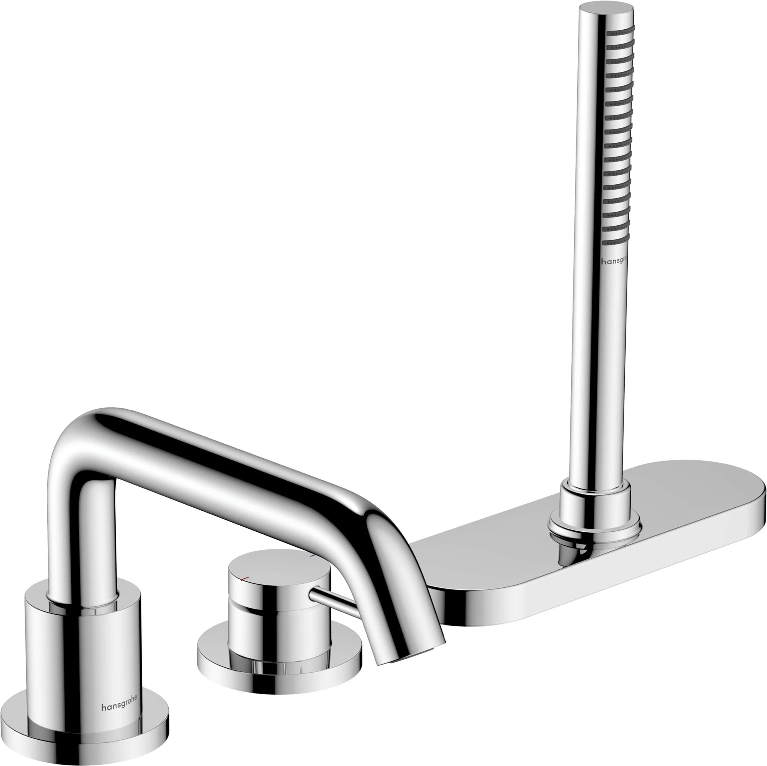 hansgrohe Tecturis S - 3-Hole Rim Mounted Bath tap for 2 Functions, Bath Mixer tap with Shower Head, Shower Hose 1,25m, Shower Head Holder and Hose Box (sBox) Bathroom Tup tap, Chrome, 73447000