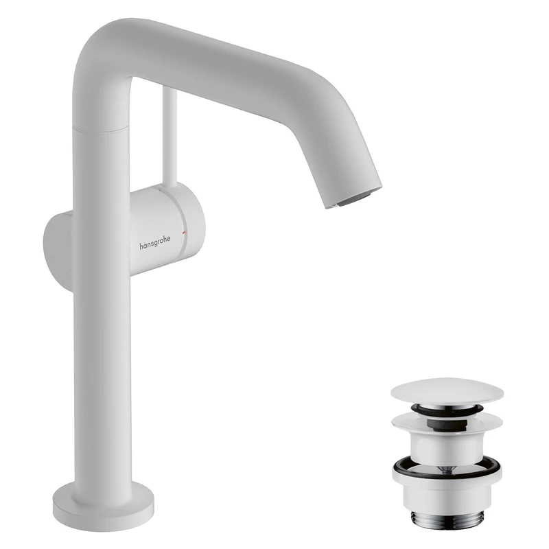 Hansgrohe 73360700 Tecturis S Single Lever Basin Mixer 210 Fine CoolStart EcoSmart Push-Open Waste Set, matt White, spout Height 210mm / Swivel spout